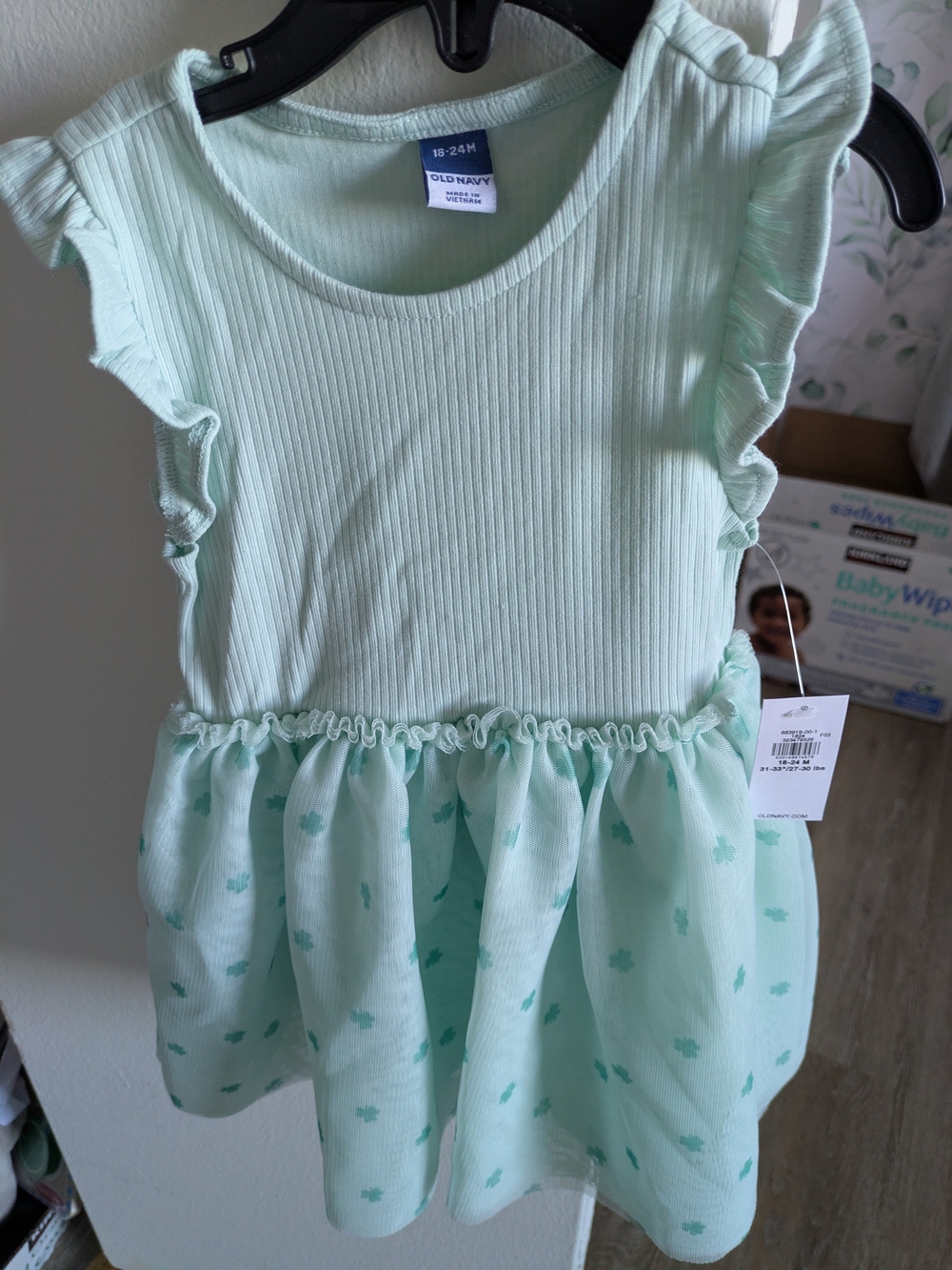 Old Navy Light Mint Ribbed Tank Dress with Flutter Sleeves
